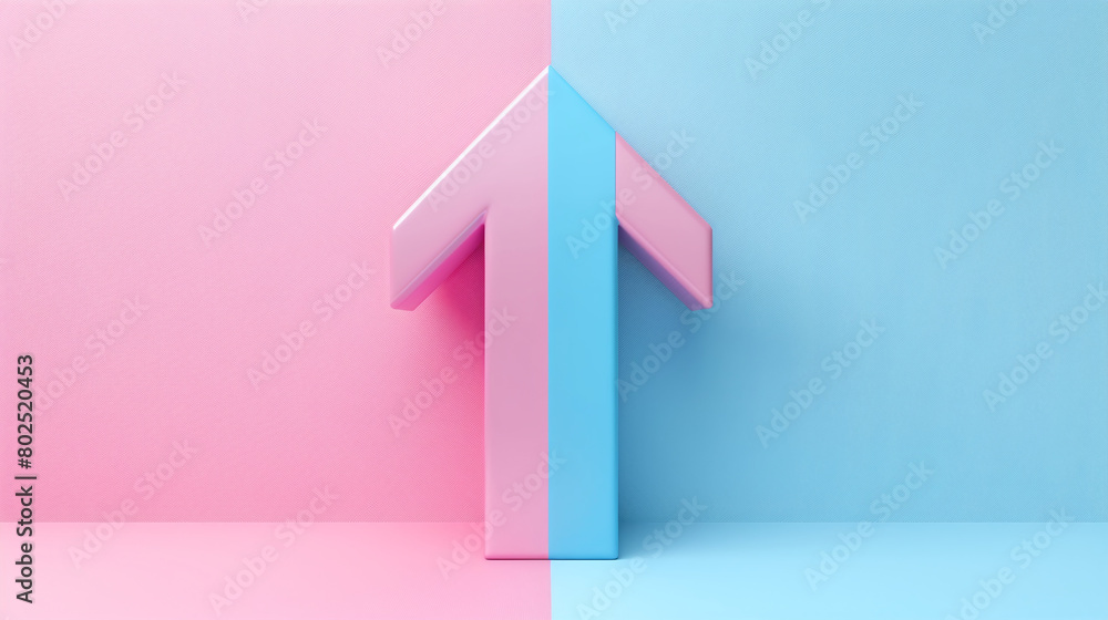 Pastel Pink and Blue Split Background with 3D Arrow Pointing Upwards Pastel Pink and Blue Split Background with 3D Arrow Pointing Upwards