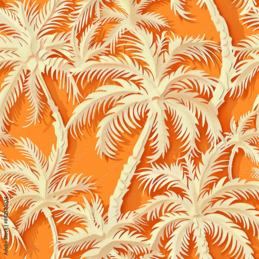 Seamless Tropical Palm Tree Papercut Pattern


