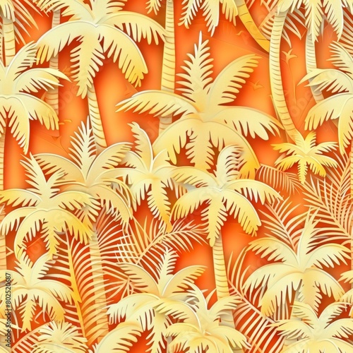 Seamless Tropical Palm Tree Papercut Pattern