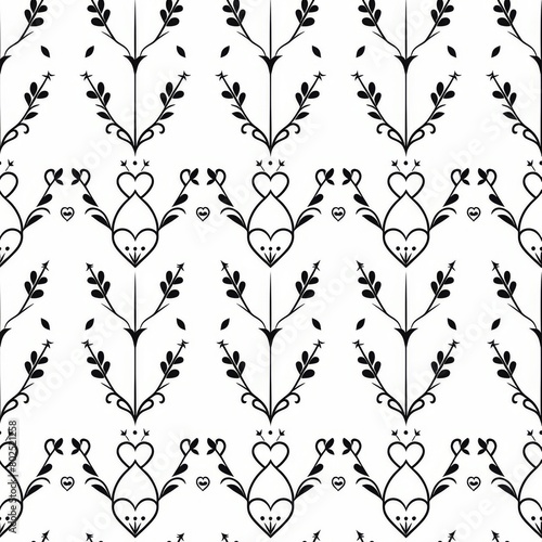 Simple Seamless Lineart Romantic Hearts and Arrows Pattern