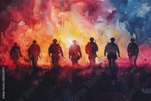 Silhouettes of infantry soldiers photo