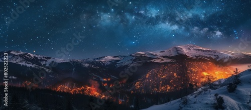 The view of the mountains at night with the sky and stars is beautiful and amazing