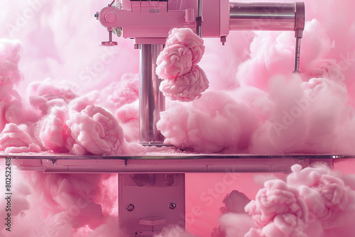 A pink cotton candy machine spinning fluffy pink clouds of sweetness. photo