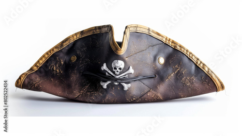 A Pirate hat isolated on a white background with skull and crossbones symbol photo