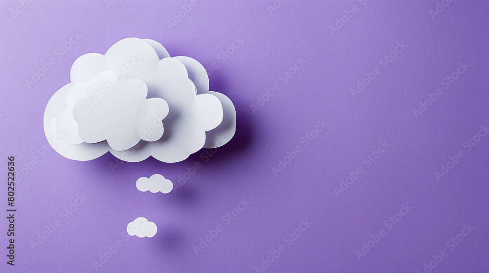 White Paper Cloud Cutouts on Purple Background Creative Concept Design White Paper Cloud Cutouts on Purple Background Creative Concept Design