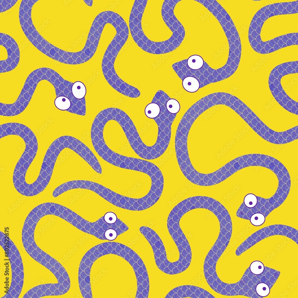 Fototapeta premium Christmas cartoon animals seamless snake pattern for new 2025 year wrapping paper and fabrics