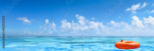 Snorkel tube web banner. Snorkel tube isolated on ocean blue background with copy space.