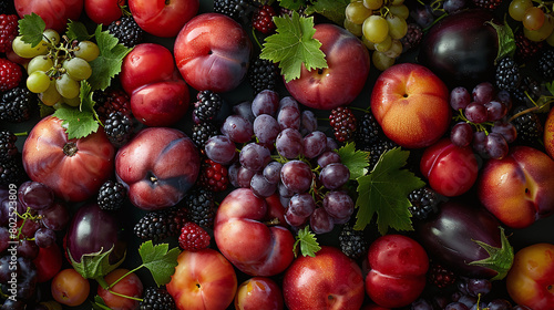 Assorted Fresh Summer Fruits Plums Berries Grapes Vibrant Organic