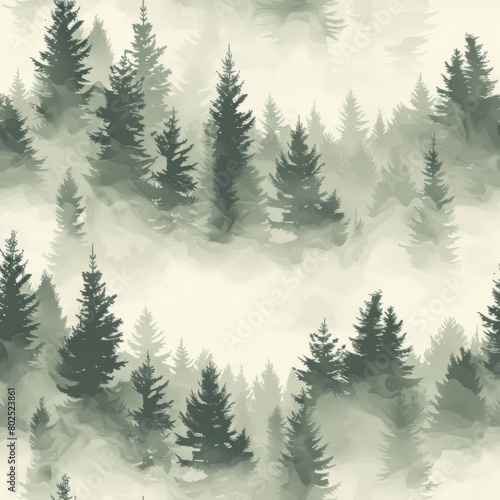 Minimalist Retro Vintage Misty Spruce Forest Seamless Pattern  