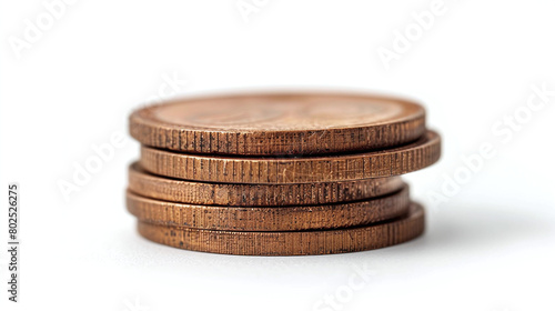 Close Up View of Stack of Bronze Coins on White Background