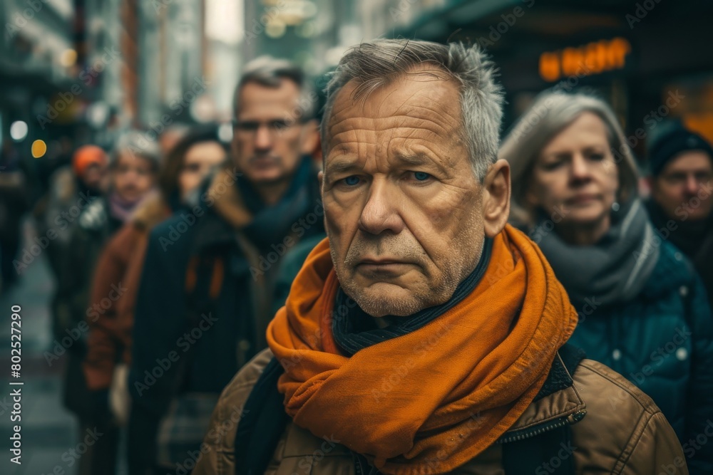 Portrait of an elderly man with a beard in the city.