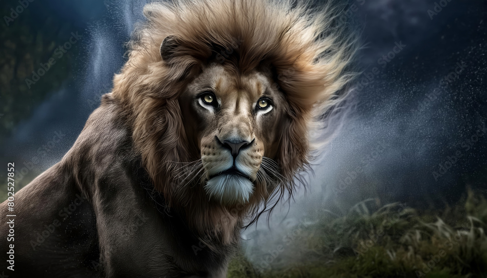 Fototapeta premium A lion in the rain