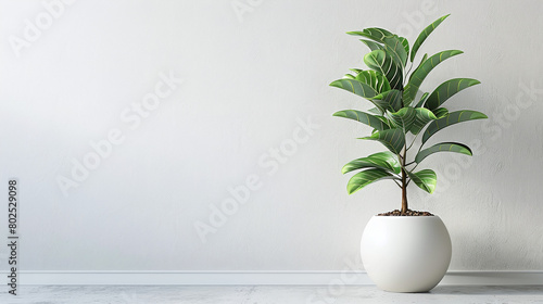 Vibrant Green Houseplant in White Ceramic Pot on Clean Background