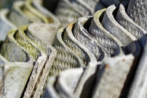 Stack of asbestos roofing sheets. Carcinogenic eternite.