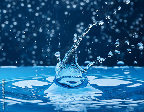 abstract water drop splash on blue background close up rainfall backdrop wallpaper (ID: 802529485)
