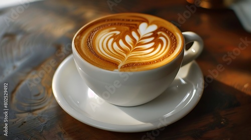 Cup of coffee with latte art pattern milk foam