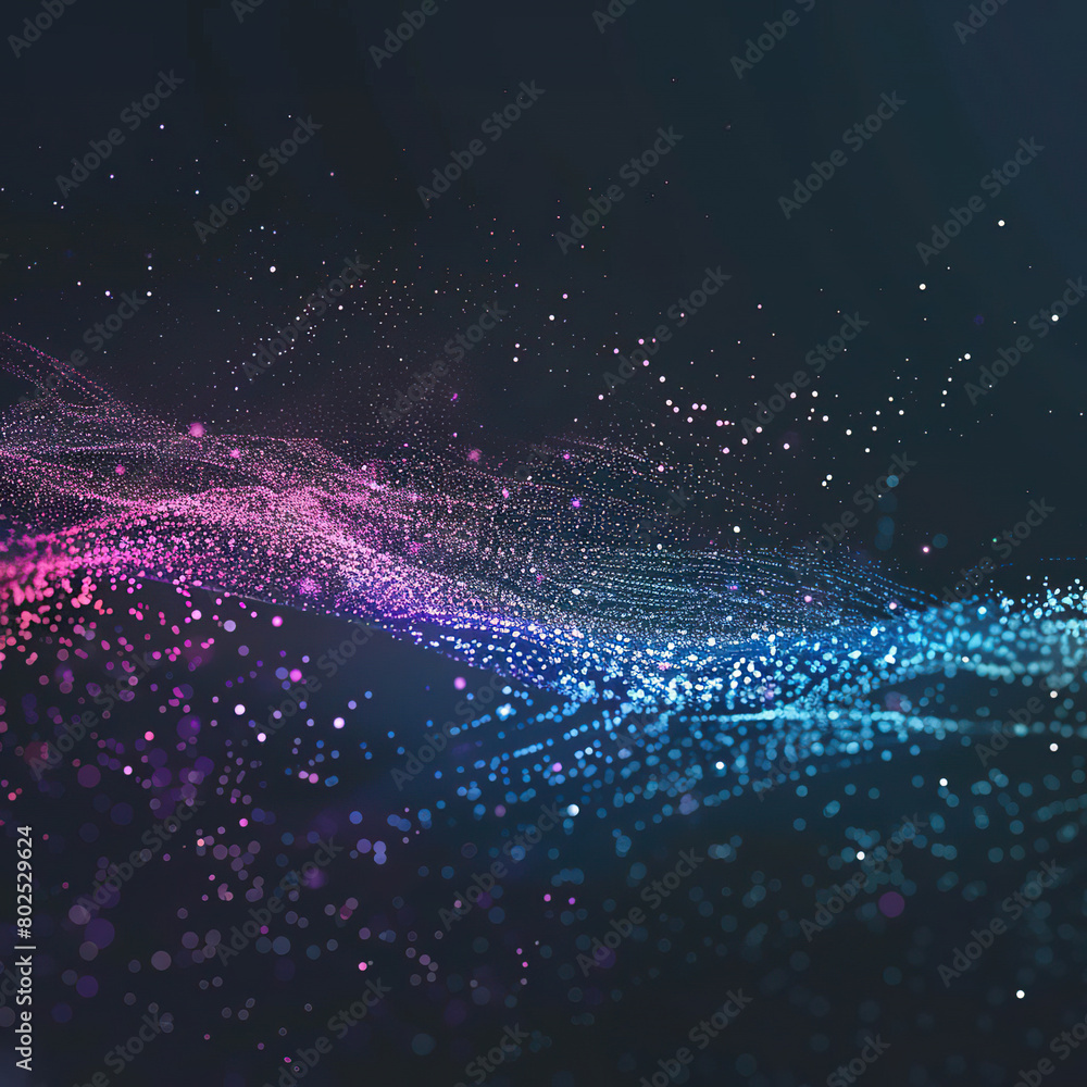 Abstract Wave of Particles with Pink and Blue Gradient on Dark Background. Generated by AI Abstract Wave of Particles with Pink and Blue Gradient on Dark Background. Generated by AI
