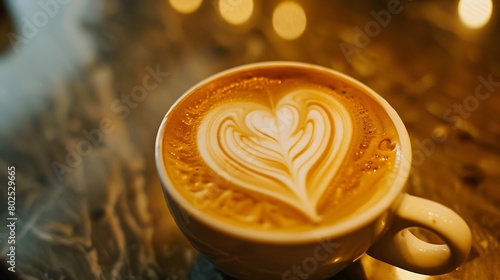 latte art heart shape of hot coffee drink in cup
