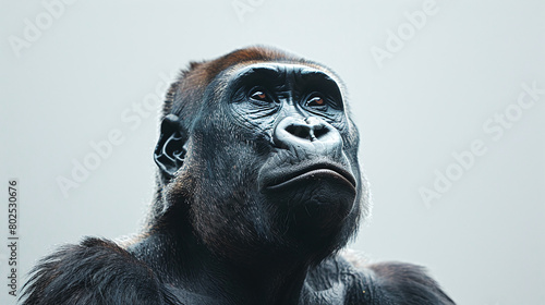 Pensive Gorilla Portrait in Subtle Blue Light Showing Deep Emotion and Thought