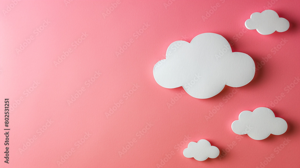 White Paper Clouds on Vibrant Pink Background Minimalist Art Concept