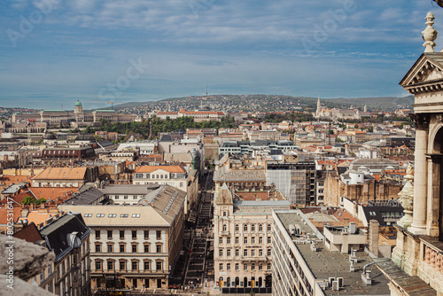 Skyline of the beautiful city of Budapest, Hungary from a rooftop building landmark