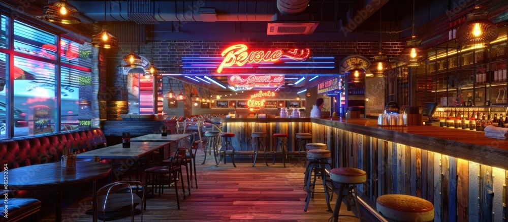 Vibrant D Rendering of a Cozy BBQ Ribs Restaurant with Inviting Atmosphere