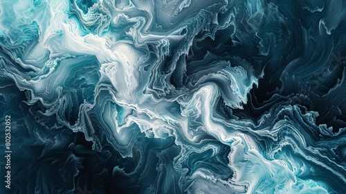 An abstract illustration combining swirling organic lines with sharp angular edges mimicking the evershifting landscape created by moving glacier ice.. photo