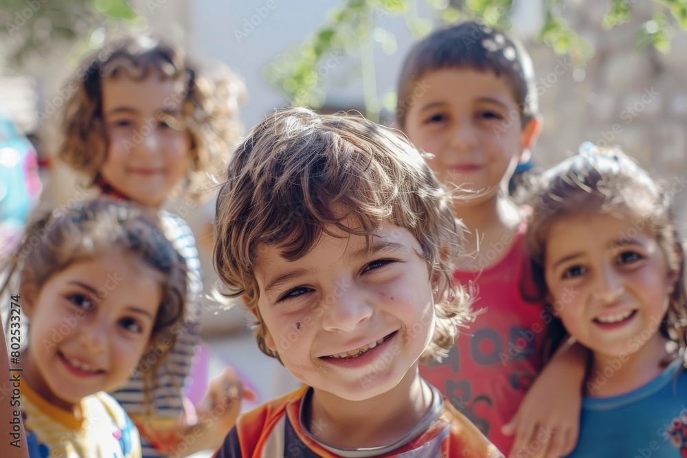 Group of happy children having fun on playground. Selective focus. Group of happy children having fun on playground. Selective focus.