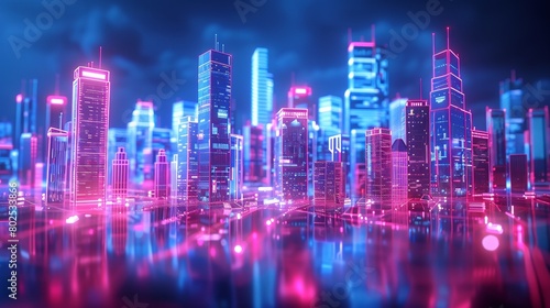 A digital illustration of a cyberpunk city