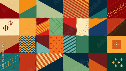 A patchwork quilt made up of different fabrics representing the diverse identities stitched together as one.. Vector illustration
