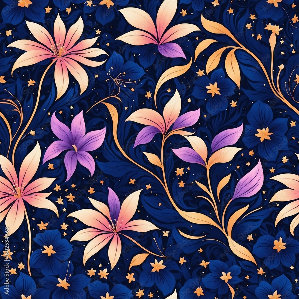 Midnight Flowers Seamless Pattern Background Midnight Flowers Seamless Pattern Background