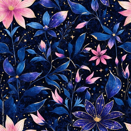 Midnight Flowers Seamless Pattern Background