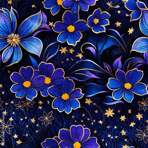 Midnight Flowers Seamless Pattern Background