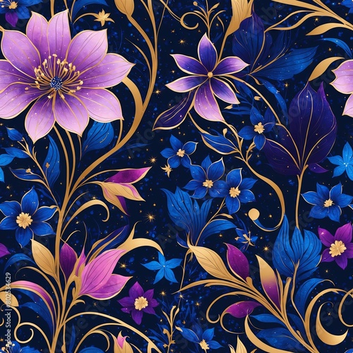 Midnight Flowers Seamless Pattern Background