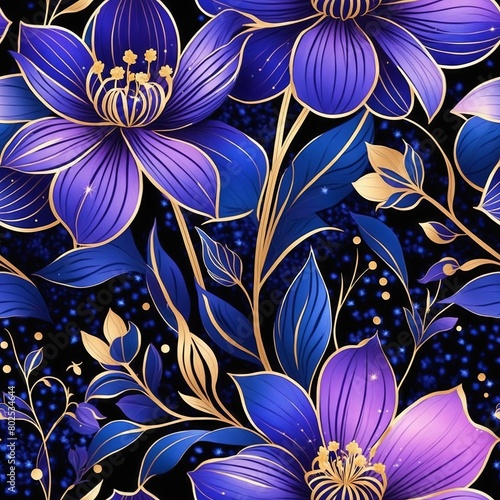 Midnight Flowers Seamless Pattern Background