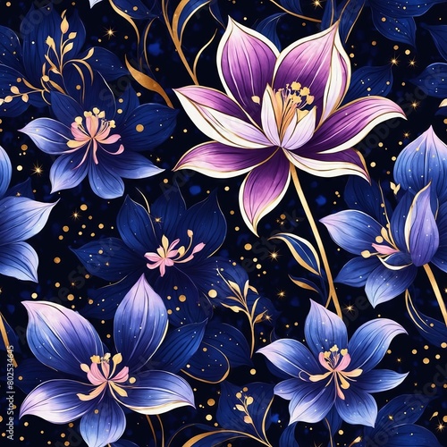 Midnight Flowers Seamless Pattern Background