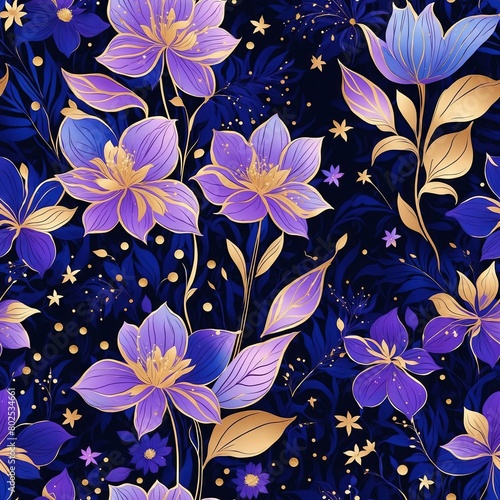 Midnight Flowers Seamless Pattern Background