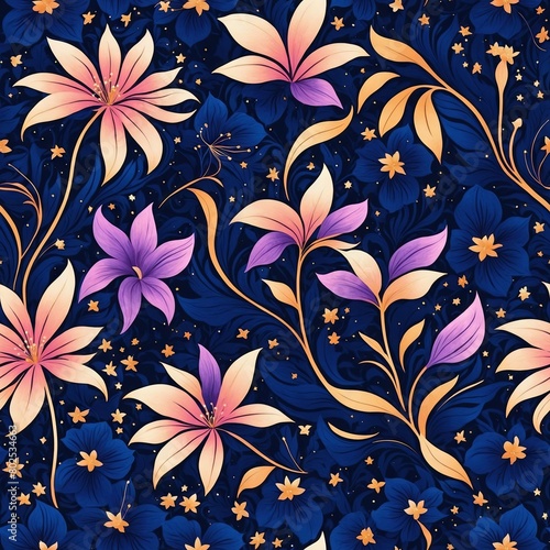 Midnight Flowers Seamless Pattern Background