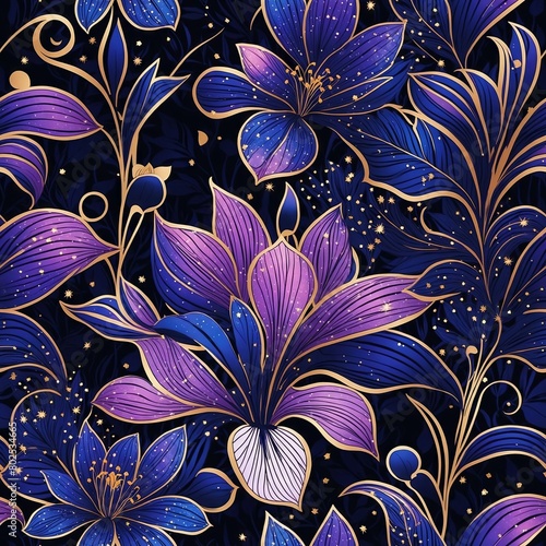 Midnight Flowers Seamless Pattern Background