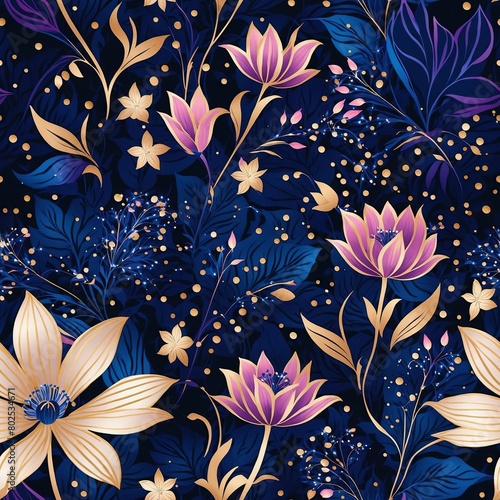Midnight Flowers Seamless Pattern Background