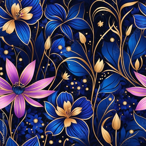 Midnight Flowers Seamless Pattern Background