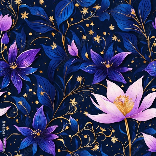 Midnight Flowers Seamless Pattern Background
