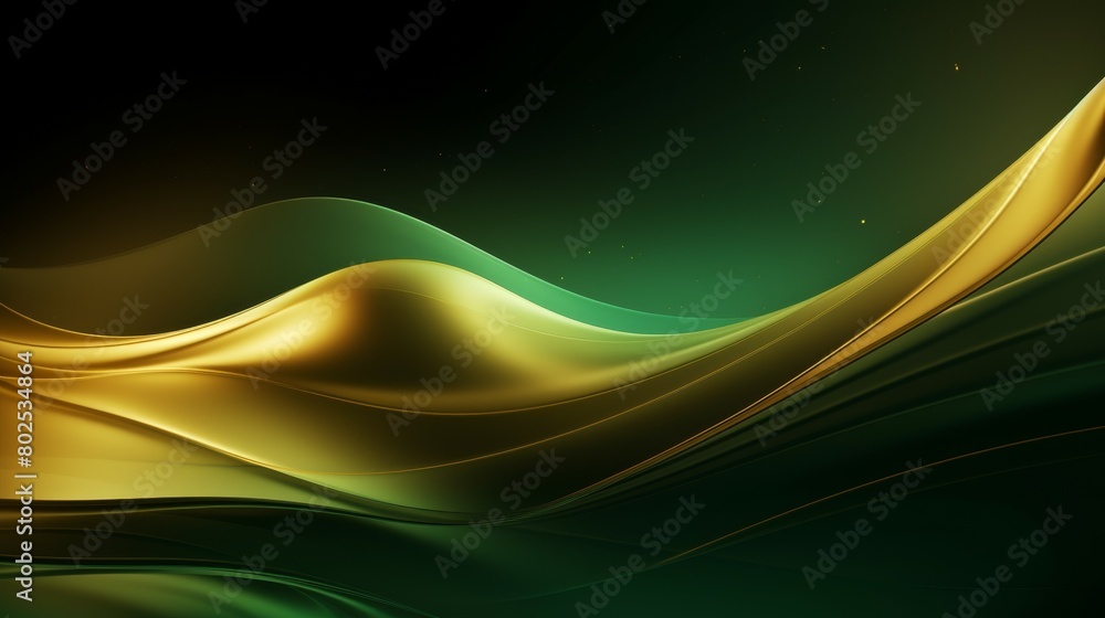 Fototapeta premium Curve golden line on dark green shade background. Luxury realistic concept. 3d paper cut style. Vector illustration for design.