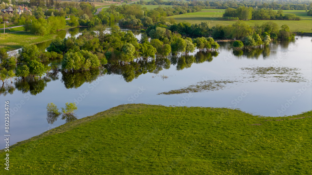 Fototapeta premium The River Overflowed from the Bank. Nevezis, Kedainiai District