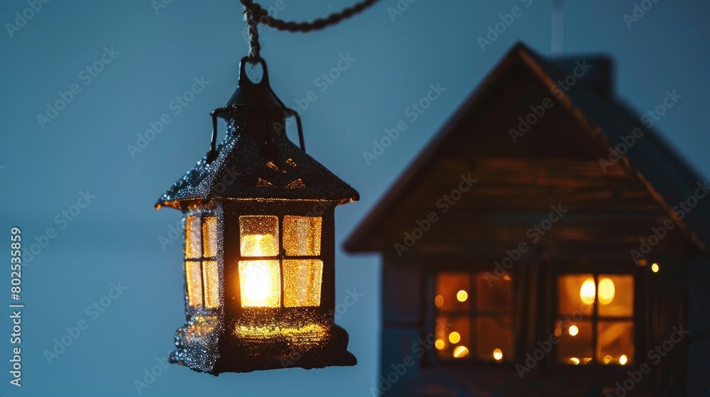 A house with a lamp hanging from the ceiling A house with a lamp hanging from the ceiling