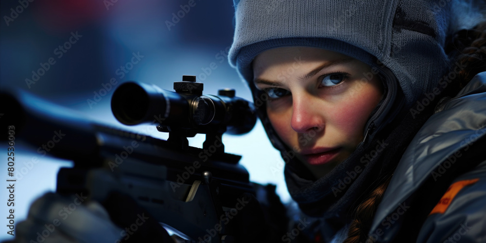 Obraz premium A woman is holding a gun and wearing a hat
