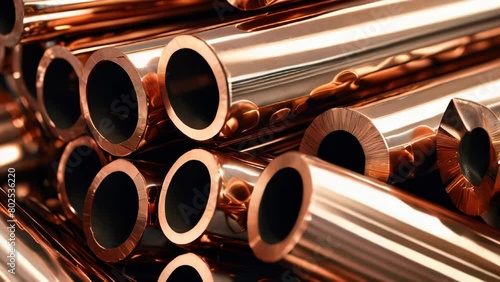 Set of copper pipes lying in one heap photo