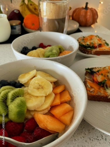 fruit salat with cheese toast