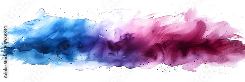 Abstract turquoise and magenta watercolor brush stroke design on transparent background.
