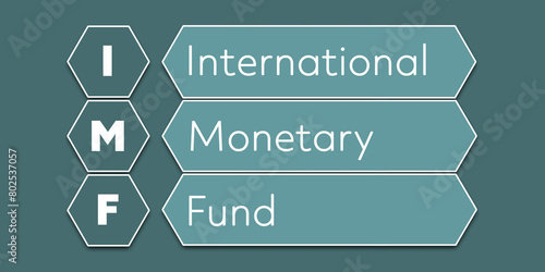 IMF International Monetary Fund. An Acronym Abbreviation of a financial term. Illustration isolated on cyan blue green background photo